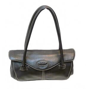 Tig & Co. Black Leather Shoulder Purse Cream Stitching